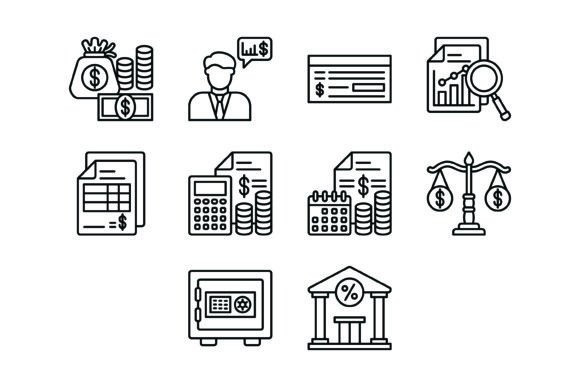 10 Accounting Outline Icons Bundle: Visual Clarity for Finance