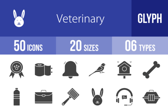 50 Veterinary Glyph Icons: Streamlining Animal Care Design