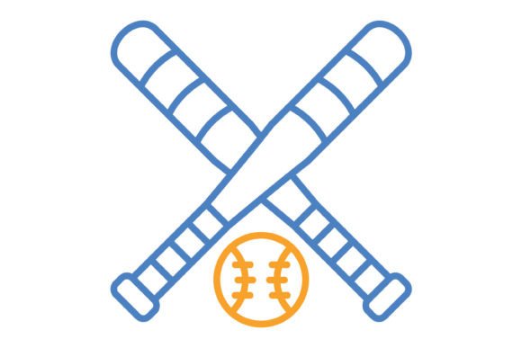 Baseball Blue Orange Line Icon: Versatile Design Asset